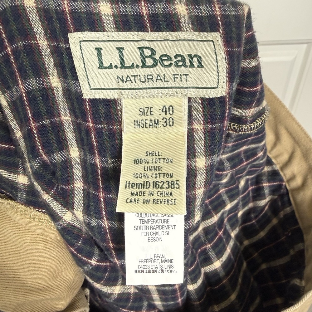 LL Bean Flannel Lined Pants Khaki Mens 40/30 (41/30) Natural Fit Plaid 162385 - Picture 7 of 7